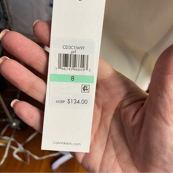 CALVIN KLEIN Ruffle-trim Sheath Dress Size 8 Cream Scuba Crepe Church Shower - Picture 11 of 12